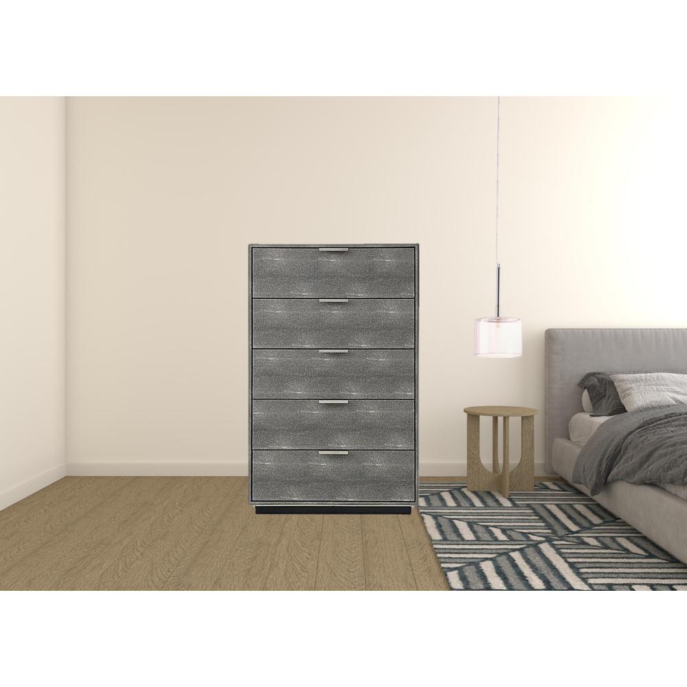 30" Grey Manufactured Wood + Solid Wood And Stainless Steel Five Drawer Chest. Picture 4