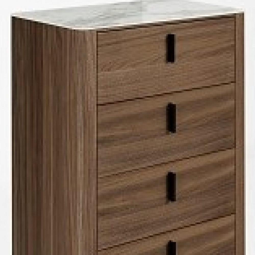 White Marble Manufactured Wood + Solid Wood Stainless Steel Five Drawer Chest. Picture 4