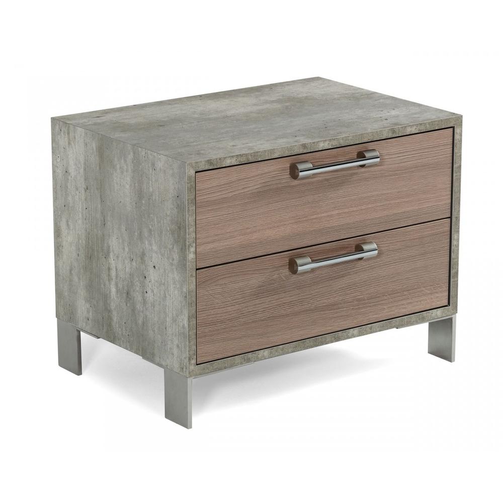 20" Brown Oak and Gray Two Drawer Nightstand. Picture 2