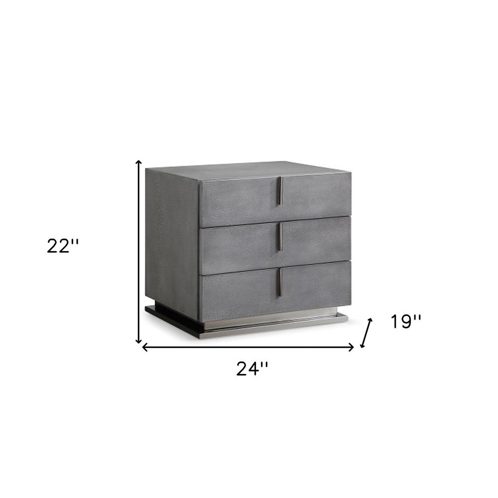 22" Gray Crackle Finish Three Drawer Nightstand. Picture 5