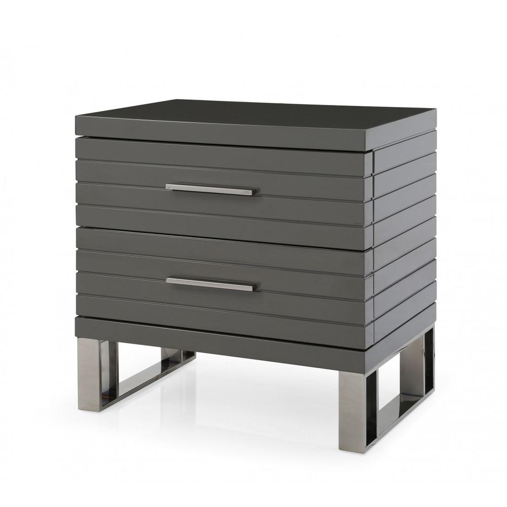 23" Silver and Gray Two Drawer Nightstand. Picture 1