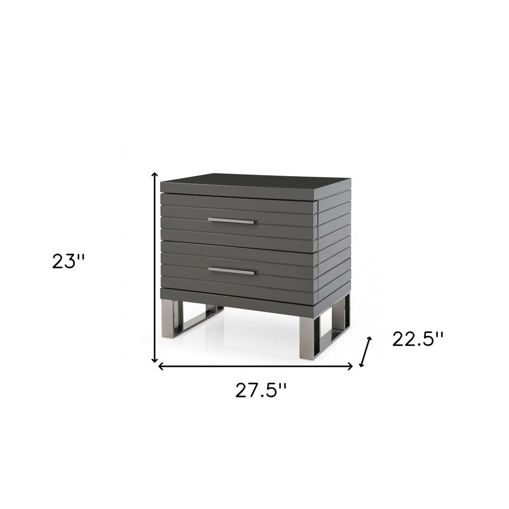 23" Silver and Gray Two Drawer Nightstand. Picture 7