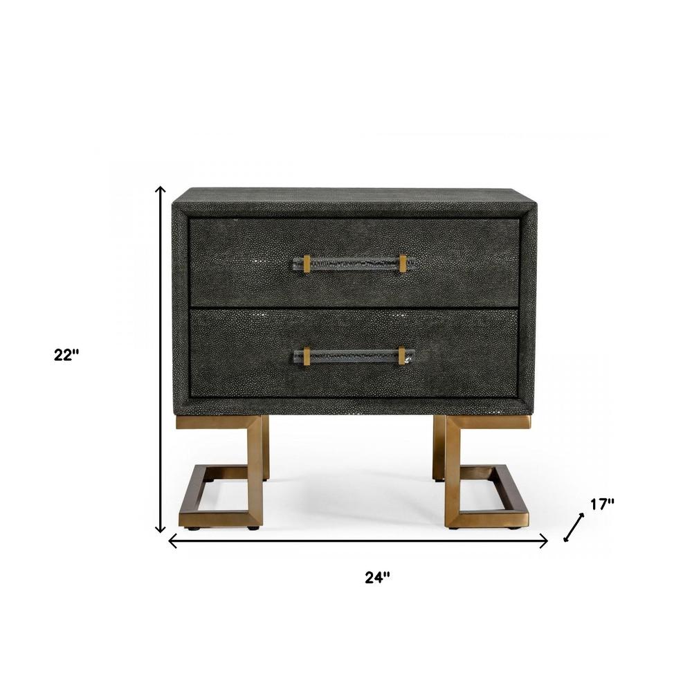 22" Gray Shagreen Two Drawer Nightstand. Picture 4