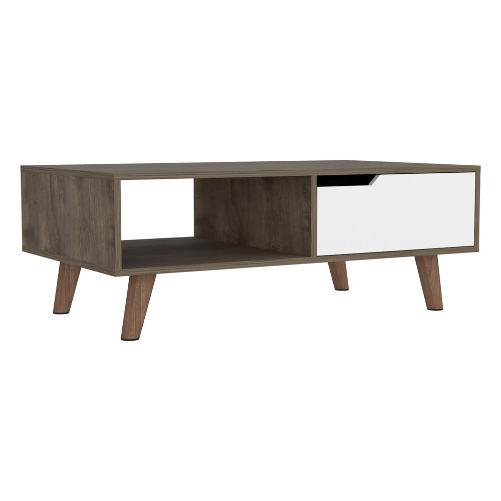 40" Natural And Dark Brown And White Wood Rectangular Coffee Table With Shelf. Picture 2