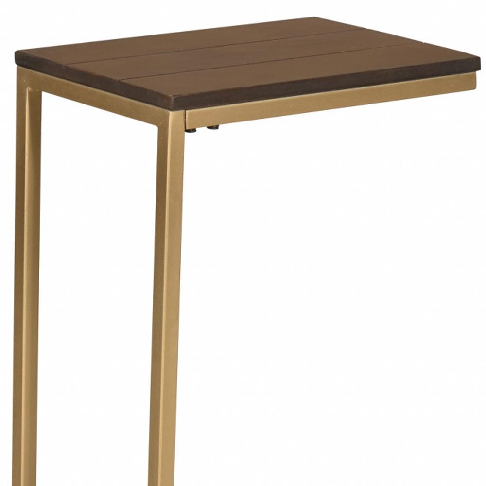 25" Gold And Elm Solid Wood Rectangular End Table. Picture 4
