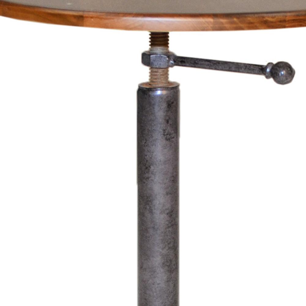 22" Industrial And Chestnut Solid Wood Round End Table. Picture 3