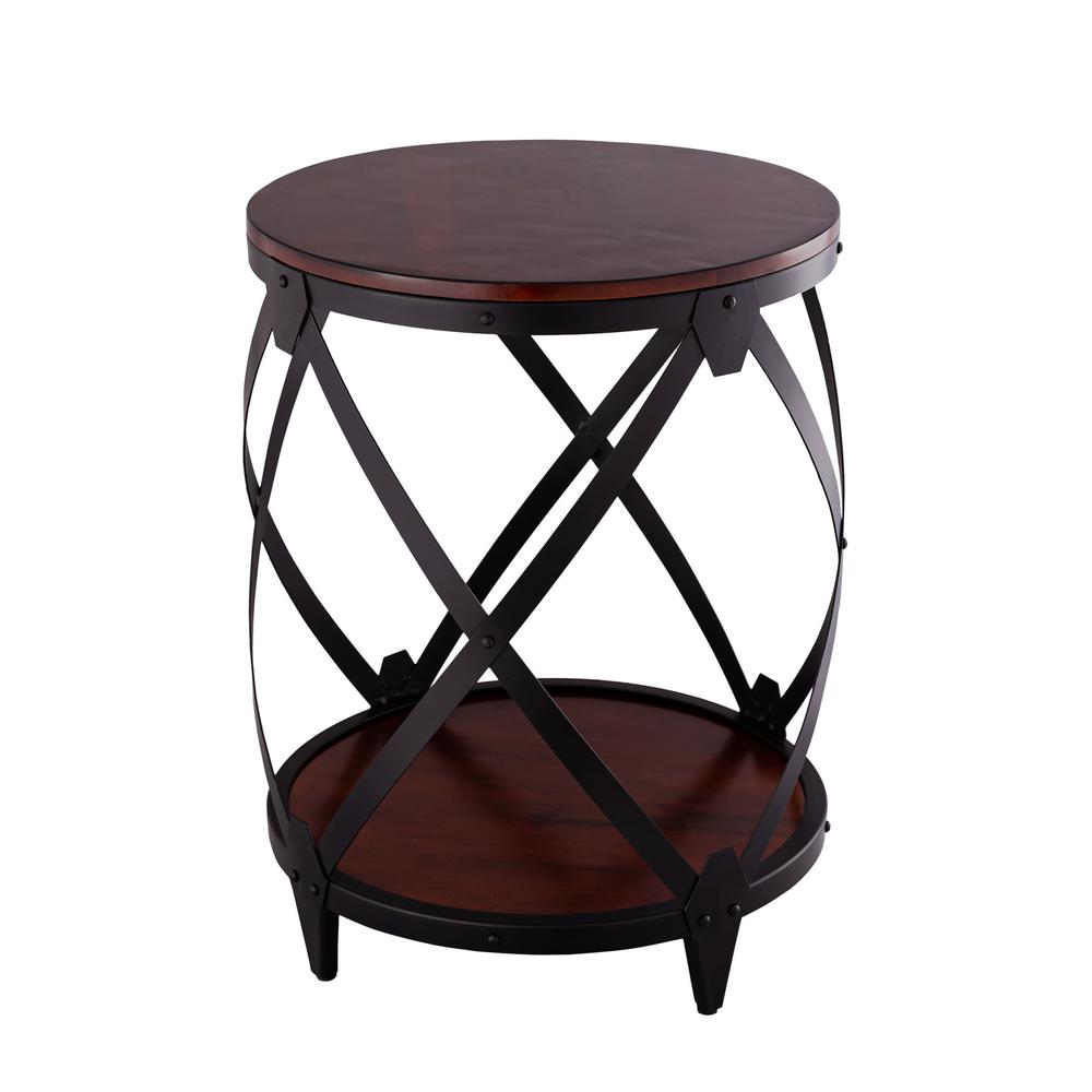26" Black And Chestnut Solid Wood Round End Table. Picture 1