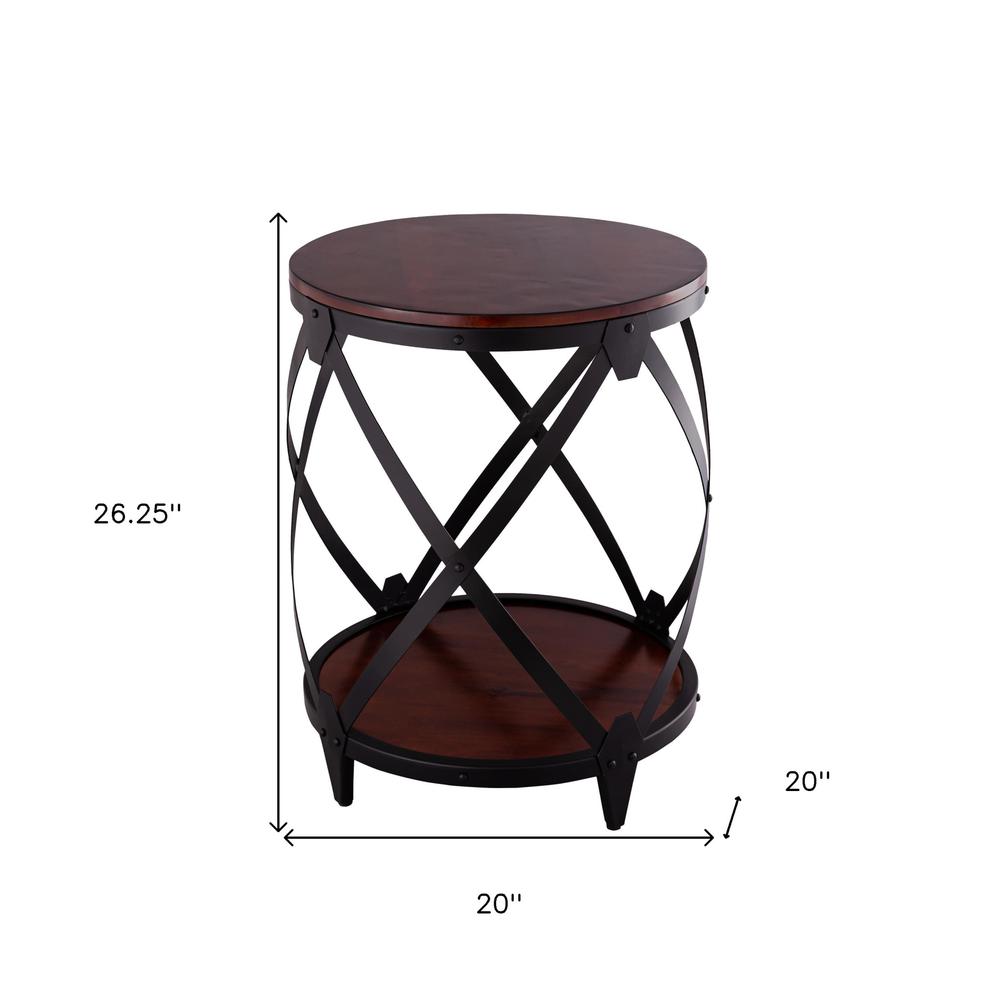 26" Black And Chestnut Solid Wood Round End Table. Picture 5