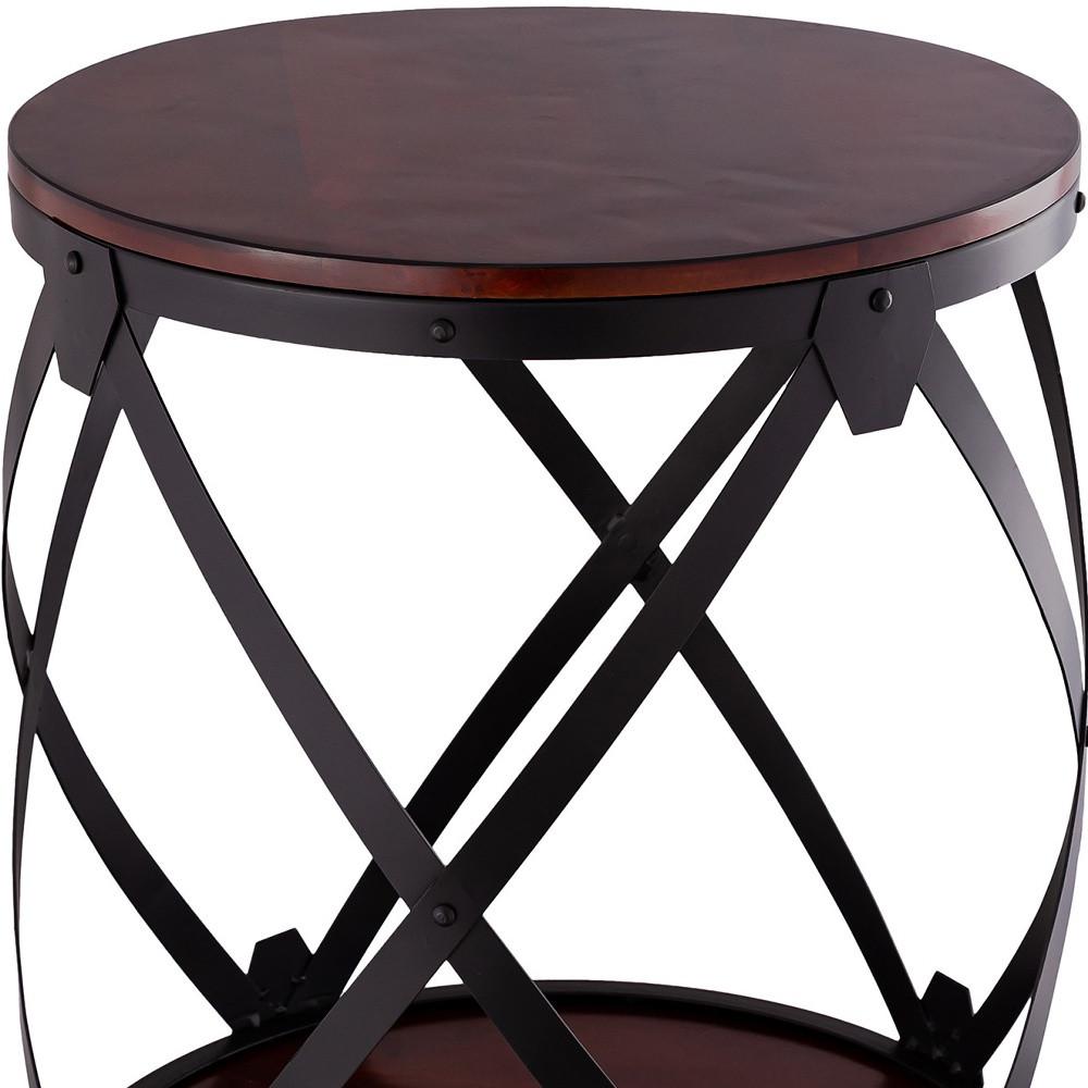 26" Black And Chestnut Solid Wood Round End Table. Picture 4