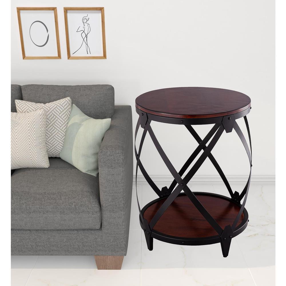 26" Black And Chestnut Solid Wood Round End Table. Picture 2