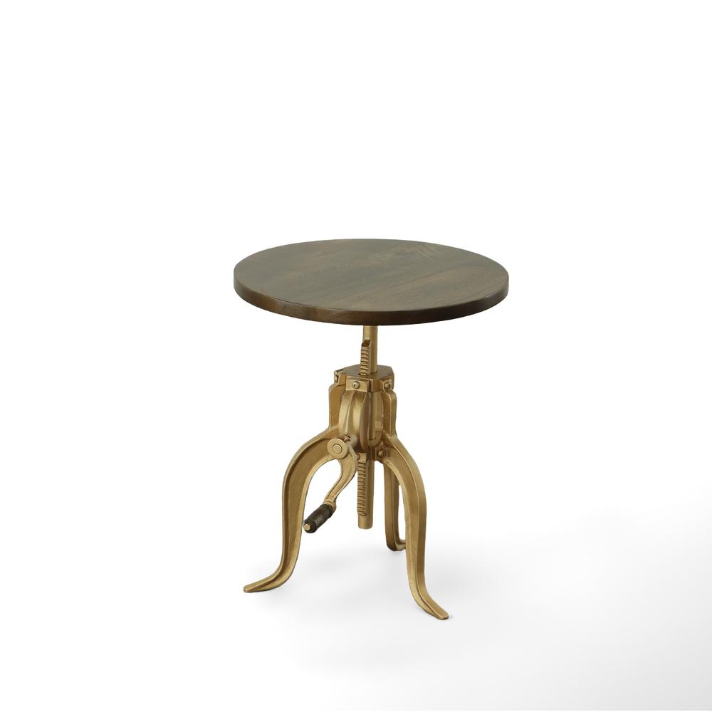 19" Gold And Elm Solid Wood Round End Table. Picture 1