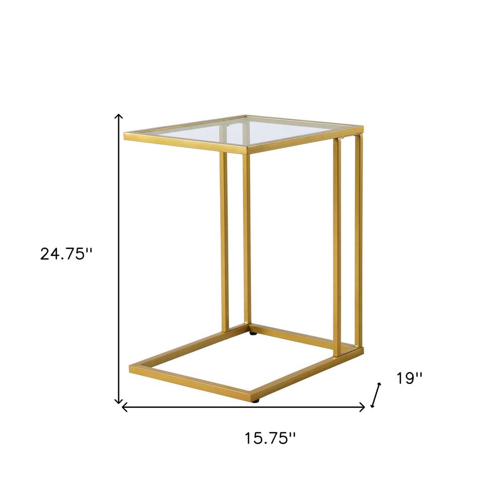 25" Gold And Clear Glass Square End Table. Picture 5
