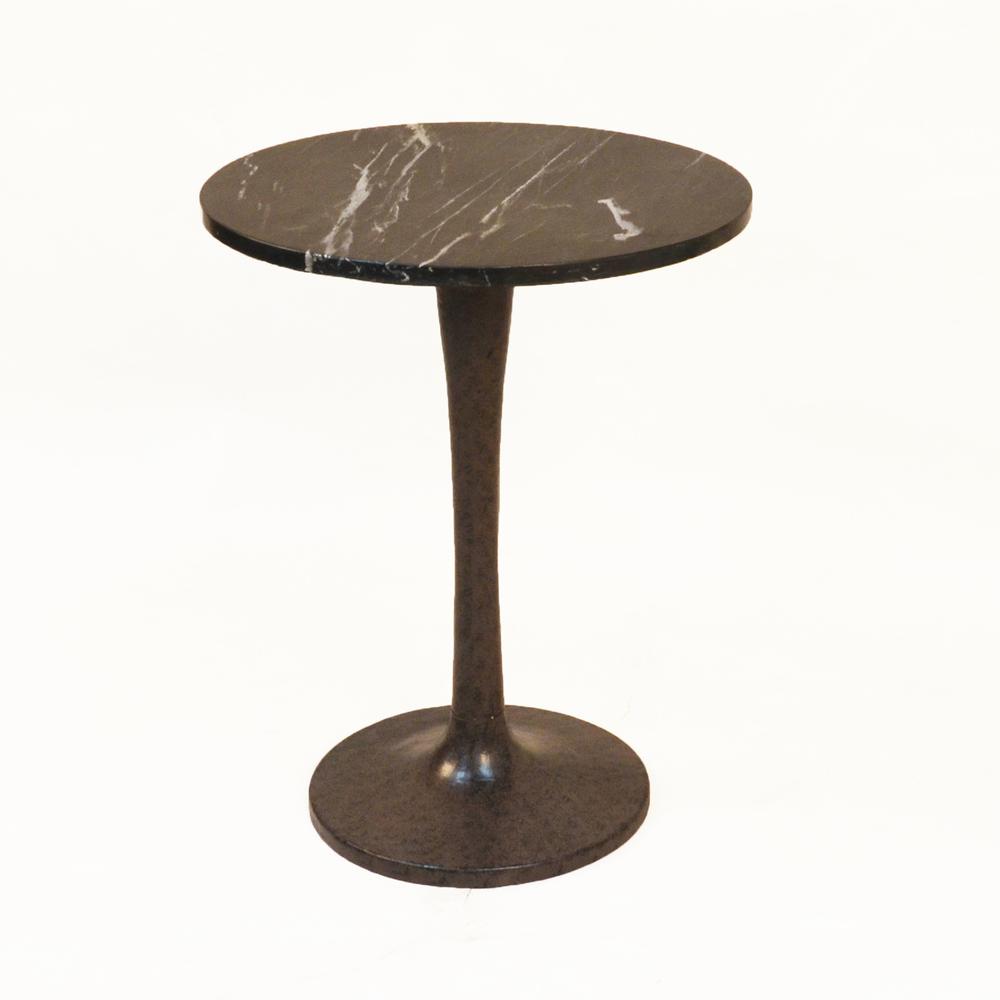 19" Black Marble Round End Table. Picture 1