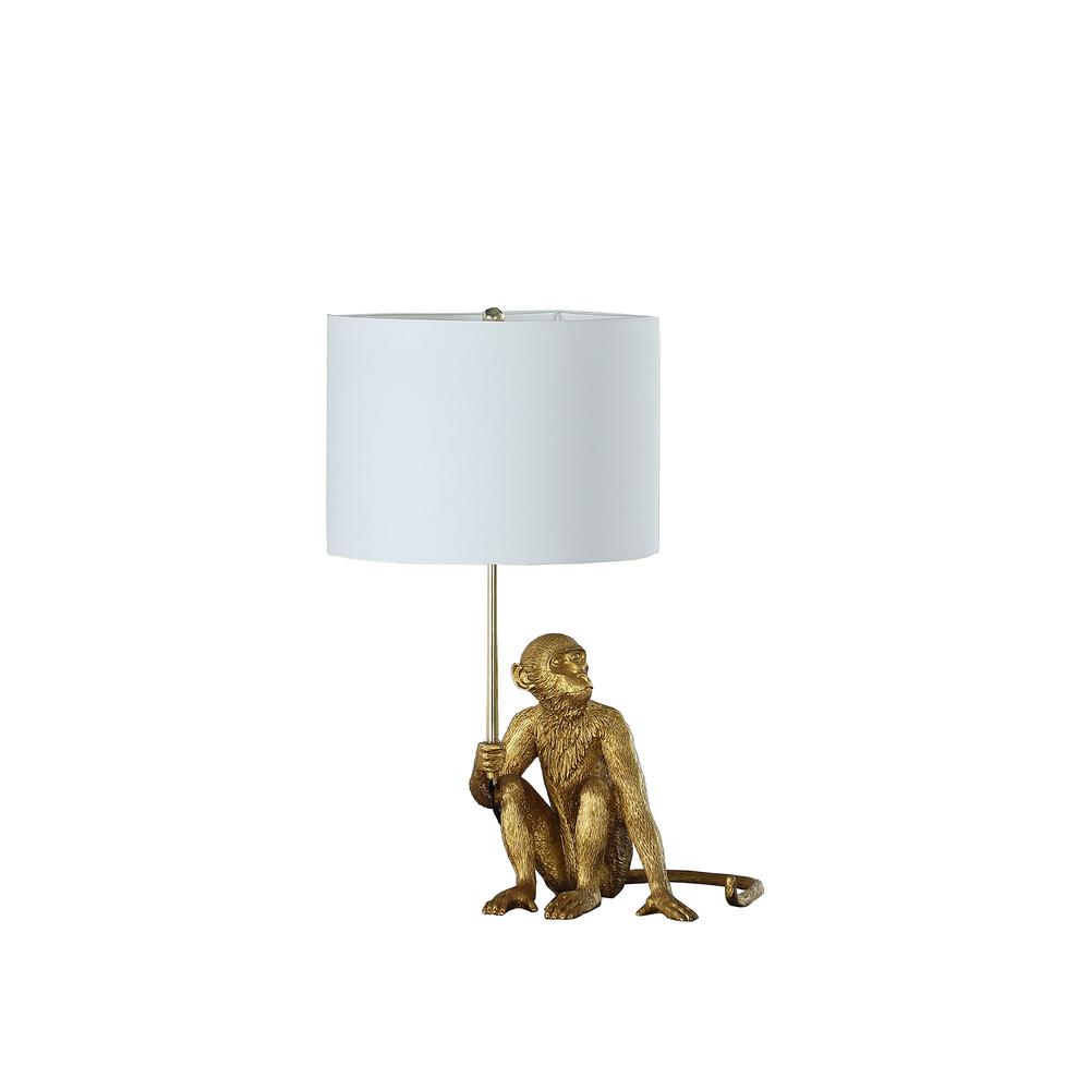 26" Antiqued Gold Sitting Monkey Table Lamp With White. Picture 2