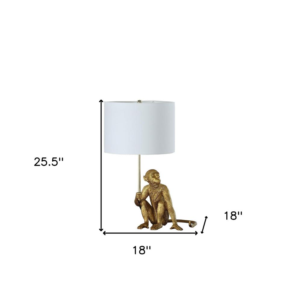 26" Antiqued Gold Sitting Monkey Table Lamp With White. Picture 6