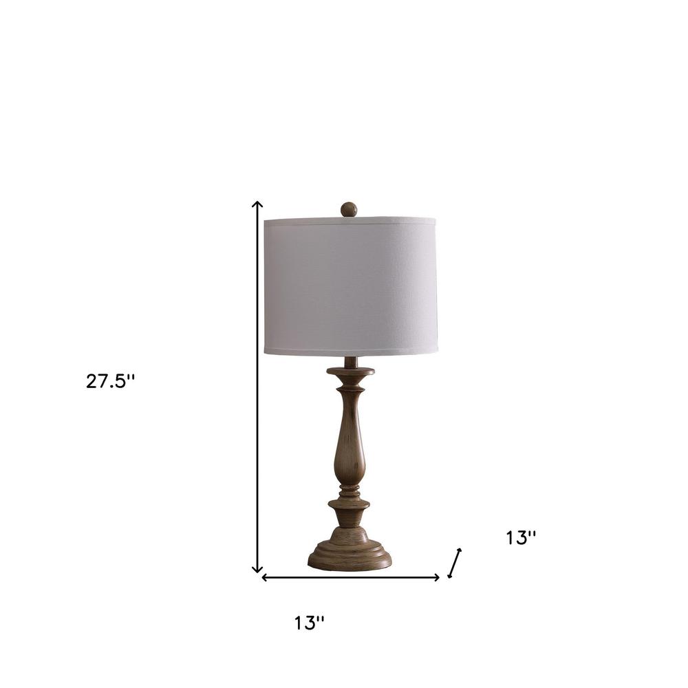28" Rustic Taupe Cream Candlestick Table Lamp With White Shade. Picture 7