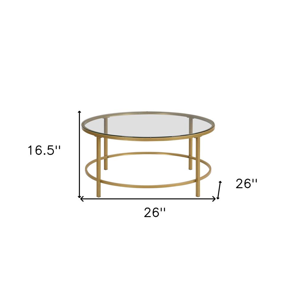 36" Gold And Clear Glass Round Coffee Table. Picture 5