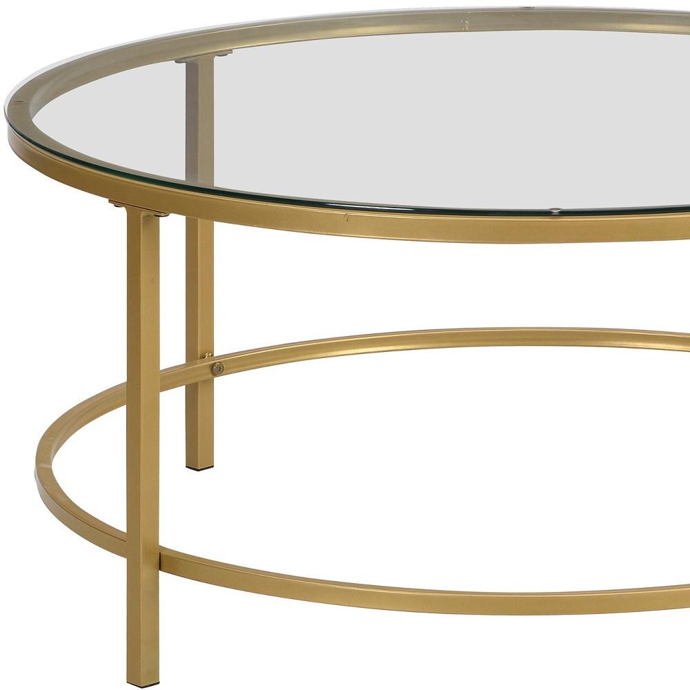 36" Gold And Clear Glass Round Coffee Table. Picture 4
