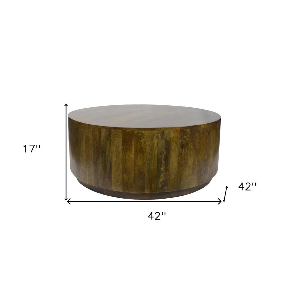 42" Rustic Brown Solid Wood Round Distressed Coffee Table. Picture 5