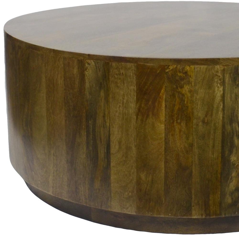 42" Rustic Brown Solid Wood Round Distressed Coffee Table. Picture 4