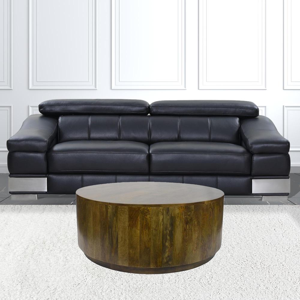 42" Rustic Brown Solid Wood Round Distressed Coffee Table. Picture 2