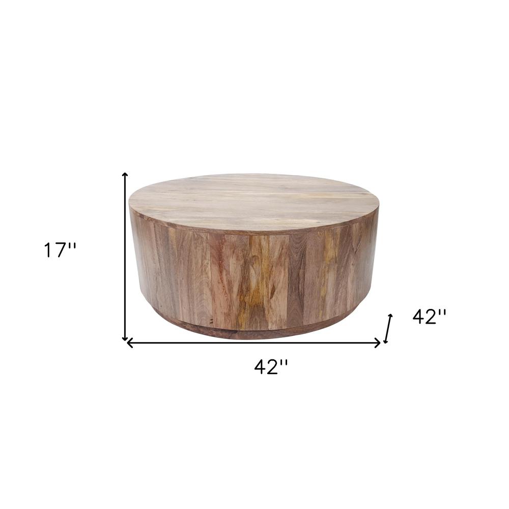 42" Natural Solid Wood Round Coffee Table. Picture 5