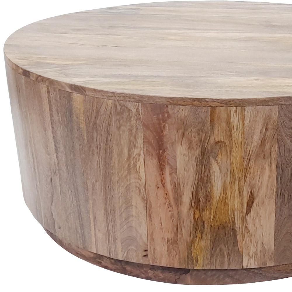 42" Natural Solid Wood Round Coffee Table. Picture 4
