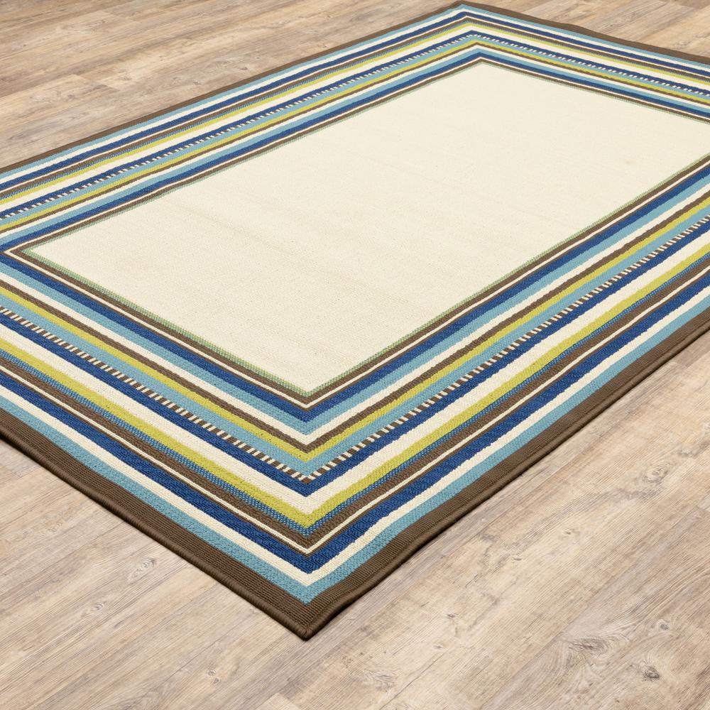 2' X 4' Ivory and Blue Striped Stain Resistant Indoor Outdoor Area Rug. Picture 7