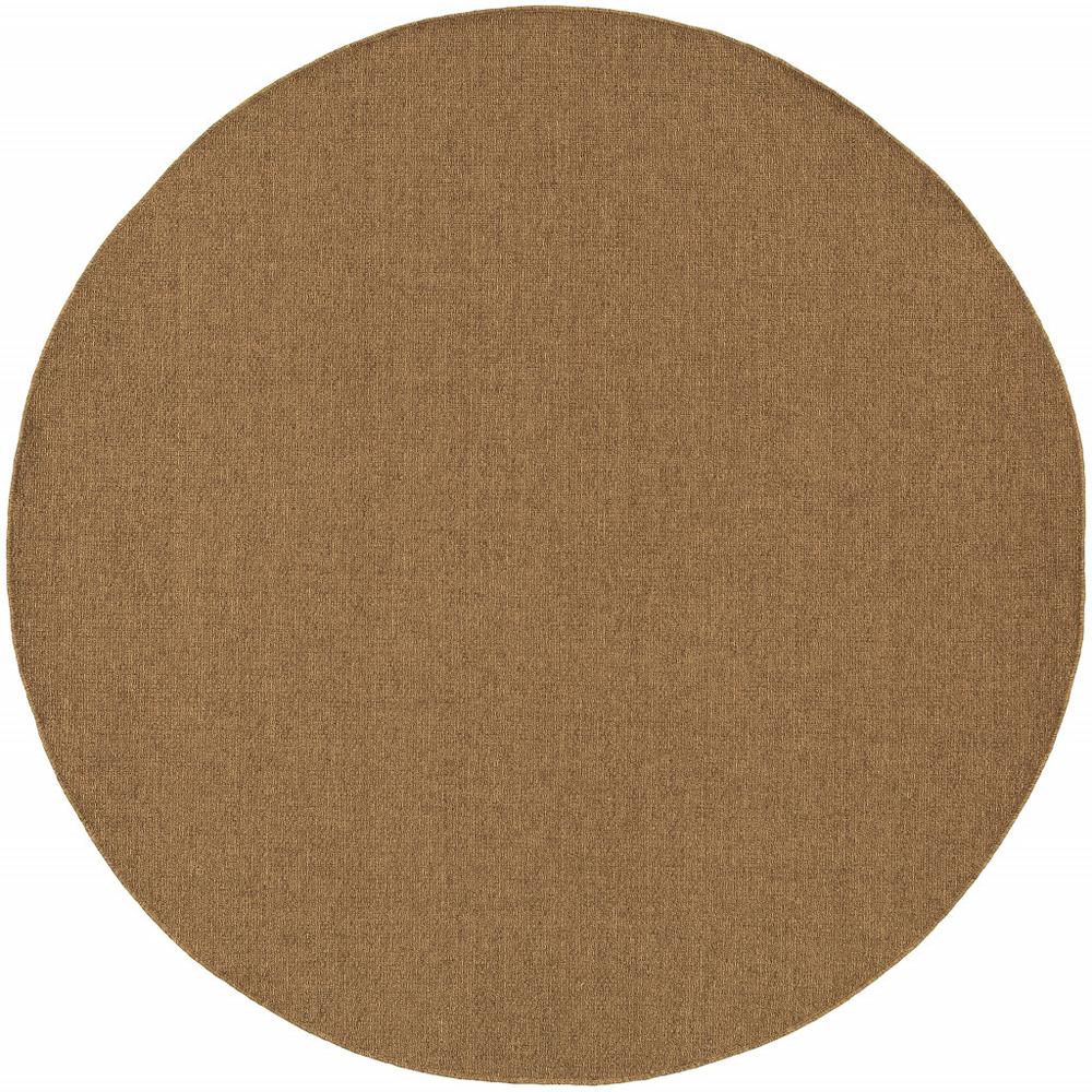 8' x 8' Tan Round Stain Resistant Indoor Outdoor Area Rug. Picture 1
