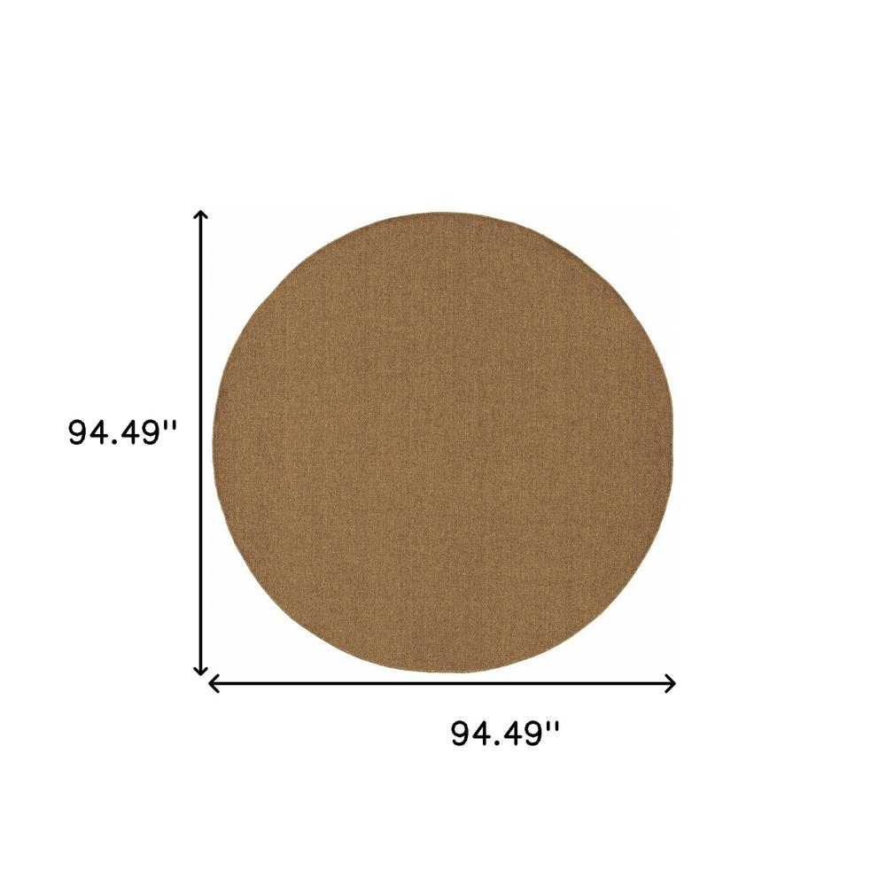 8' x 8' Tan Round Stain Resistant Indoor Outdoor Area Rug. Picture 4