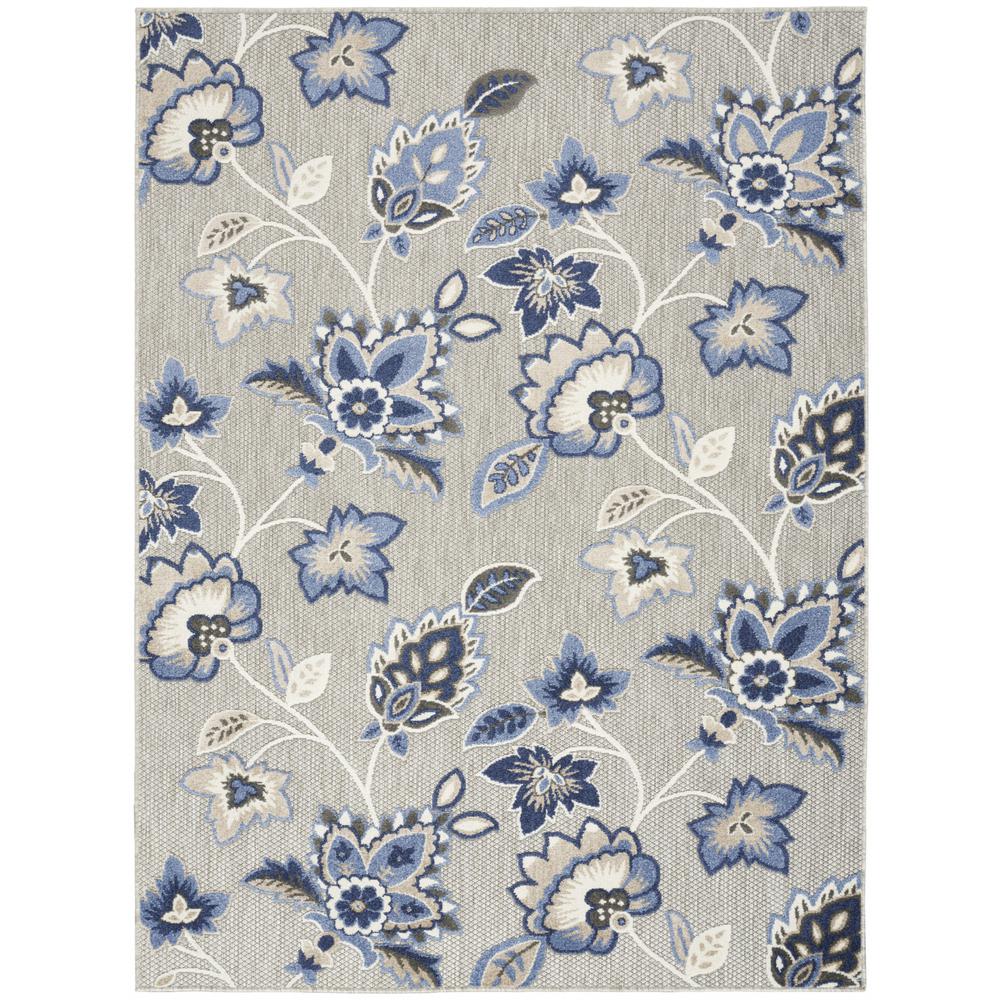 9' X 12' Blue And Grey Floral Stain Resistant Non Skid Area Rug. Picture 1