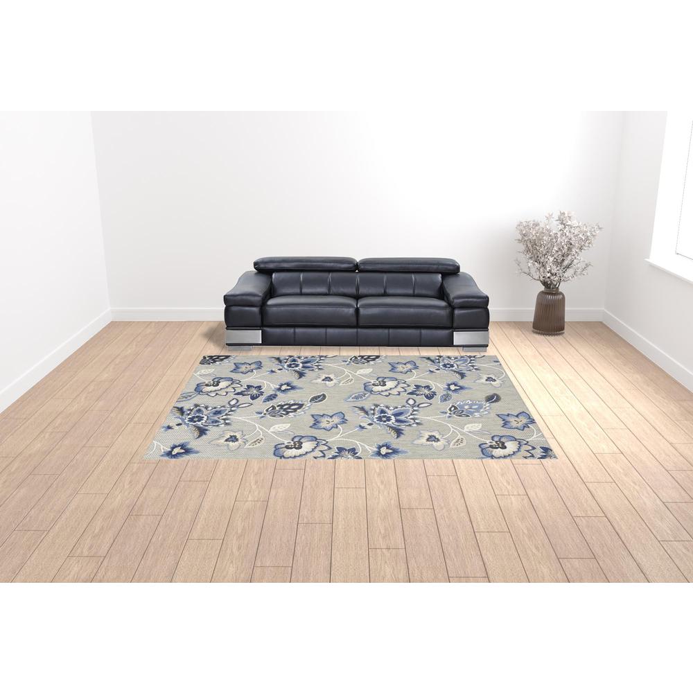 9' X 12' Blue And Grey Floral Stain Resistant Non Skid Area Rug. Picture 2