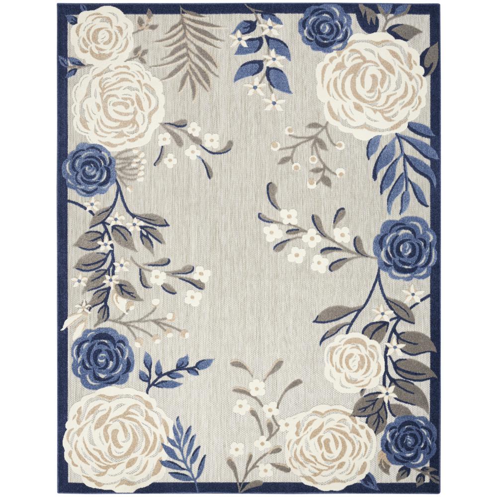 9' X 12' Blue And Grey Floral Stain Resistant Non Skid Area Rug. Picture 1
