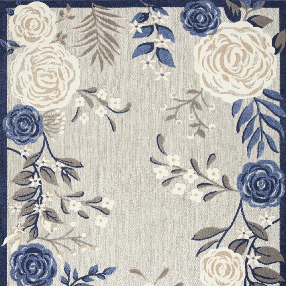 9' X 12' Blue And Grey Floral Stain Resistant Non Skid Area Rug. Picture 4