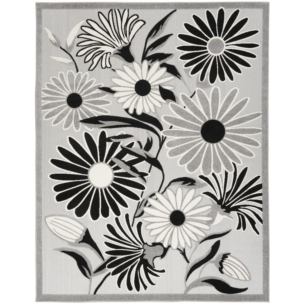 9' X 12' Black And White Floral Stain Resistant Non Skid Area Rug. Picture 1