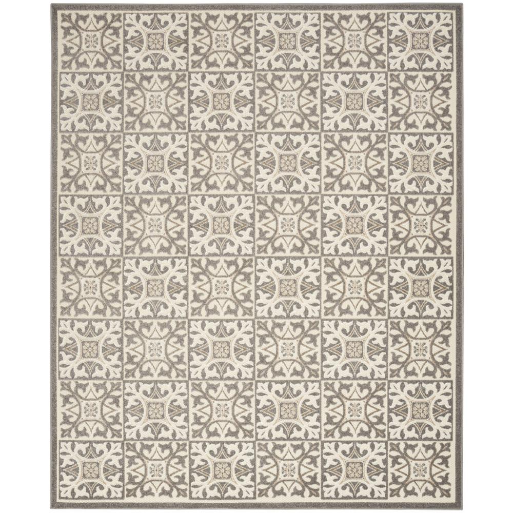 9' X 12' Ivory And Grey Fleur De Lis Stain Resistant Non Skid Area Rug. Picture 1