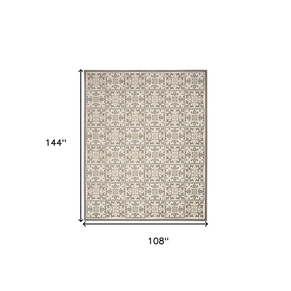 9' X 12' Ivory And Grey Fleur De Lis Stain Resistant Non Skid Area Rug. Picture 5