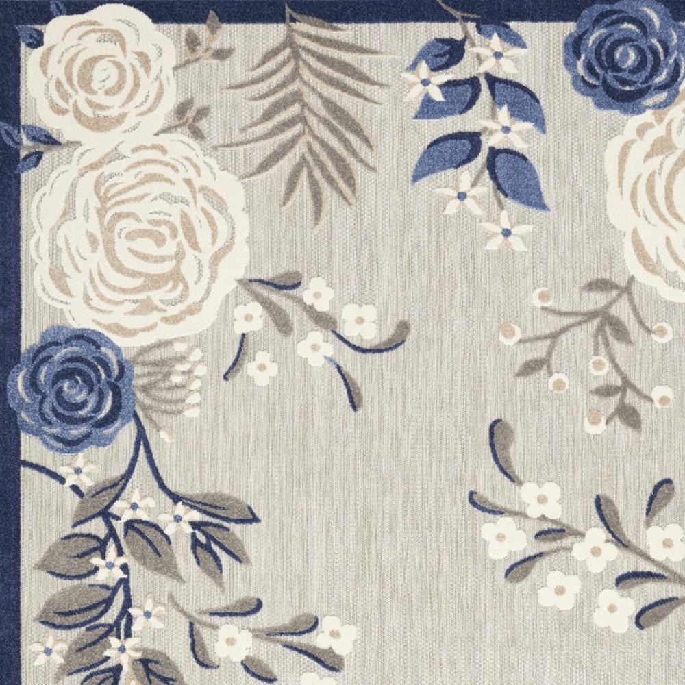 5' X 8' Blue And Grey Floral Stain Resistant Non Skid Area Rug. Picture 3