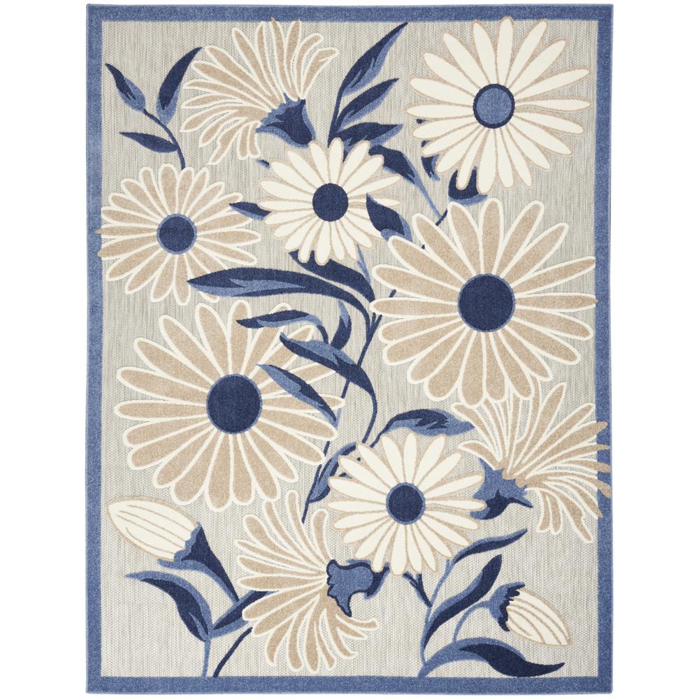 6' X 9' Blue And Grey Floral Stain Resistant Non Skid Area Rug. Picture 2