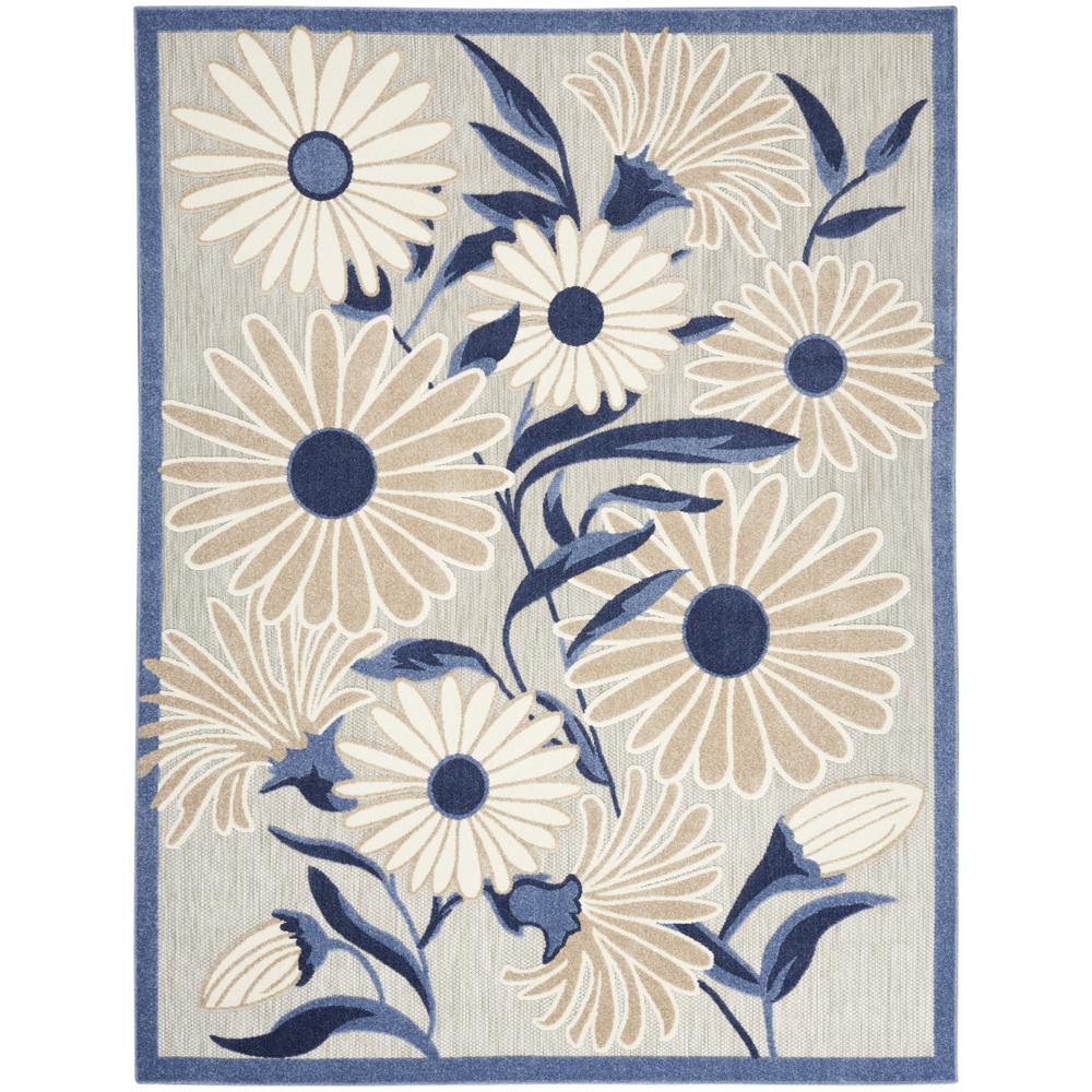 5' X 8' Blue And Grey Floral Stain Resistant Non Skid Area Rug. Picture 1
