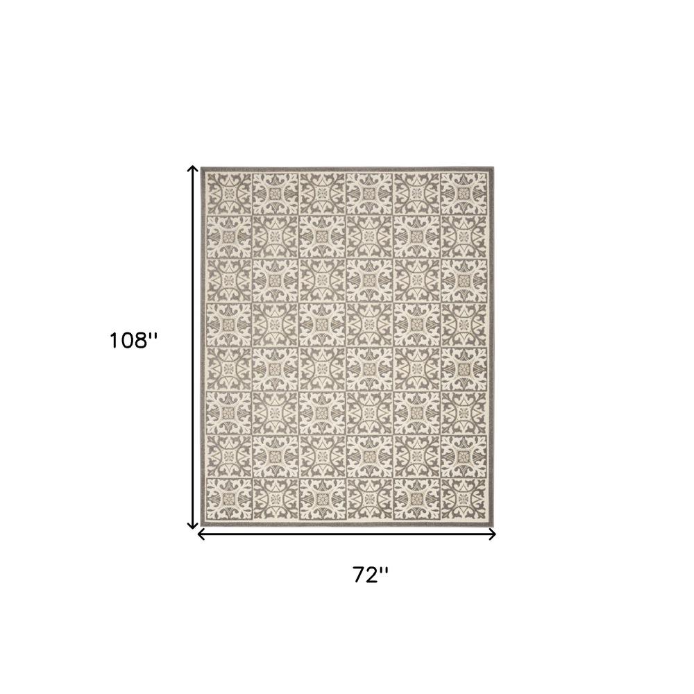 6' X 9' Ivory And Grey Fleur De Lis Stain Resistant Non Skid Area Rug. Picture 5