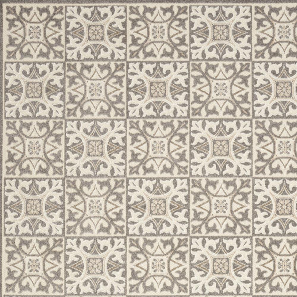 7' X 10' Ivory And Grey Fleur De Lis Stain Resistant Non Skid Area Rug. Picture 3