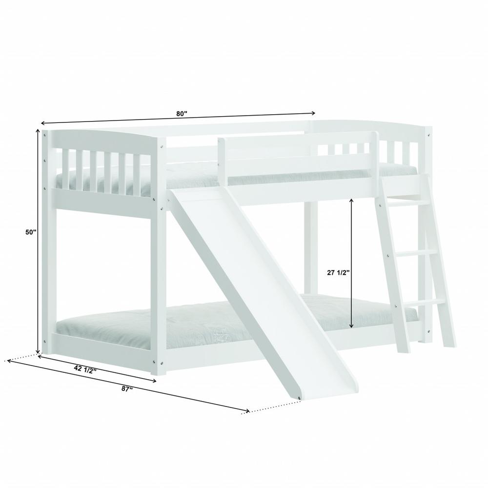 White Twin over Twin Solid Wood Bunk Bed With Slide and Ladder. Picture 6