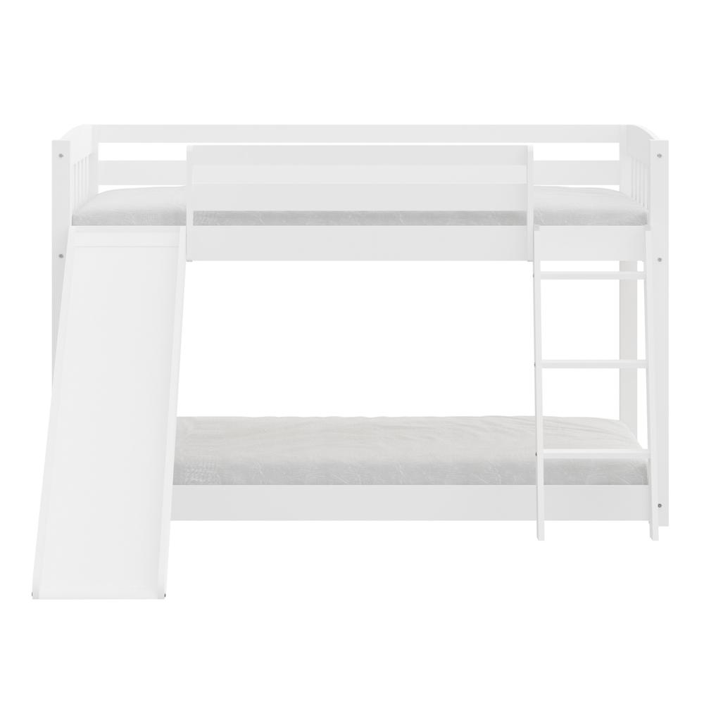 White Twin over Twin Solid Wood Bunk Bed With Slide and Ladder. Picture 2