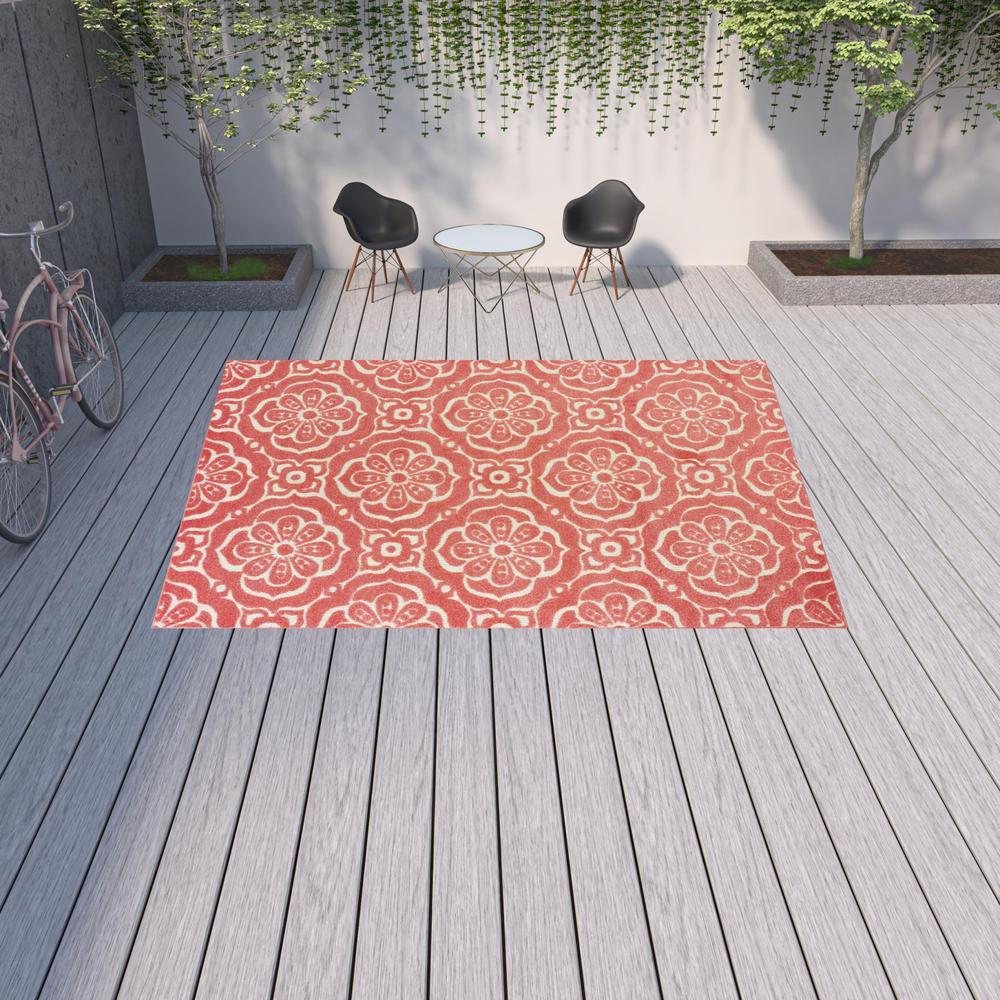 10' x 13' Pink Floral Stain Resistant Indoor Outdoor Area Rug. Picture 2