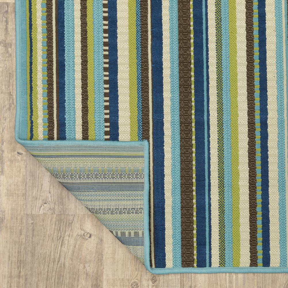 2' X 8' Blue and Green Striped Stain Resistant Indoor Outdoor Area Rug. Picture 7