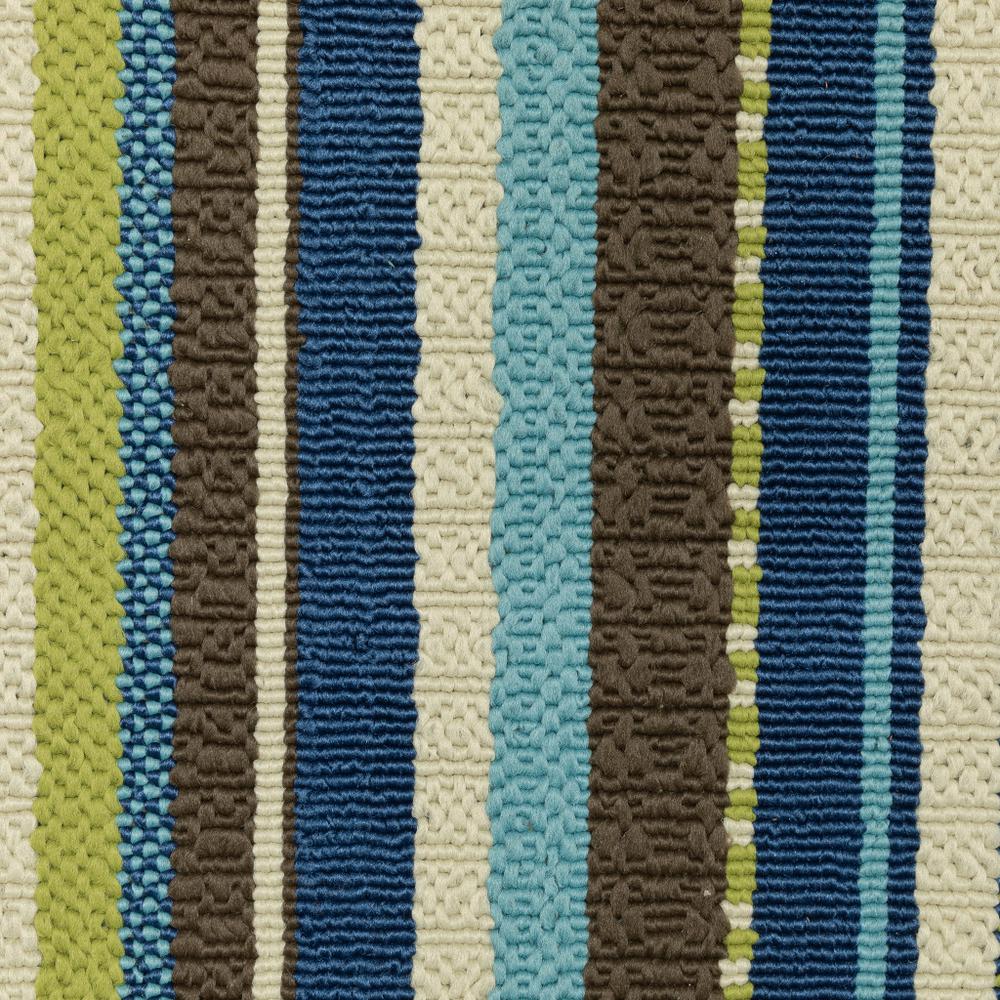 2' X 8' Blue and Green Striped Stain Resistant Indoor Outdoor Area Rug. Picture 4