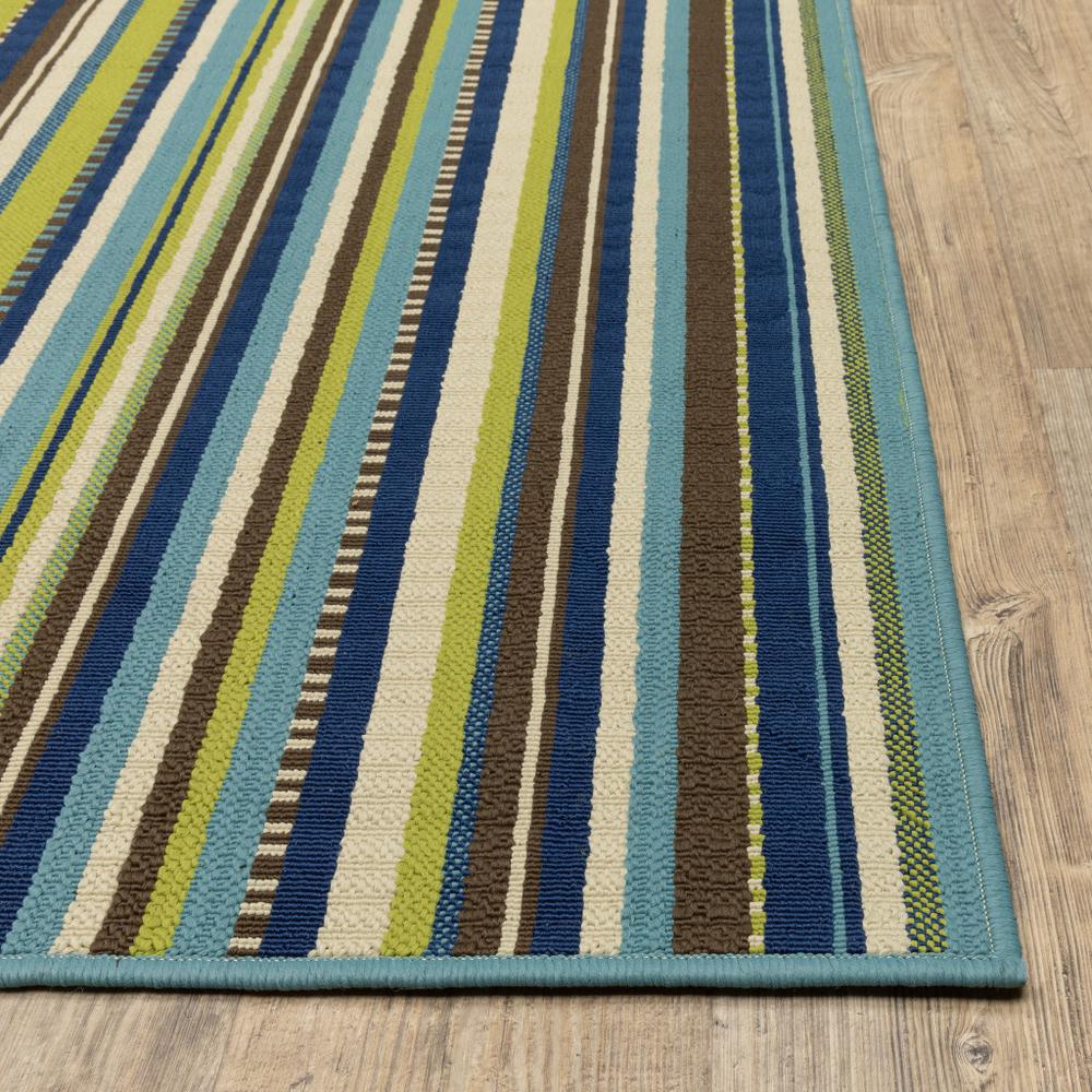 2' X 8' Blue and Green Striped Stain Resistant Indoor Outdoor Area Rug. Picture 8