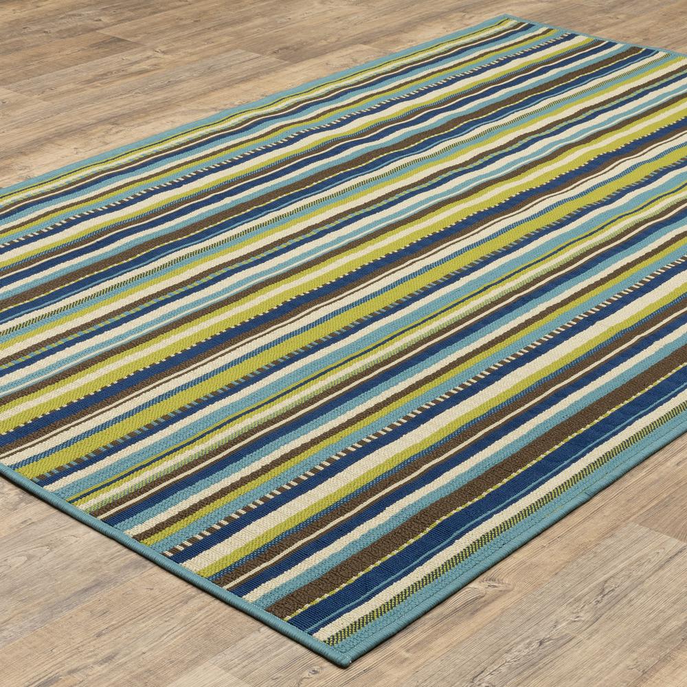 2' X 4' Blue and Green Striped Stain Resistant Indoor Outdoor Area Rug. Picture 6