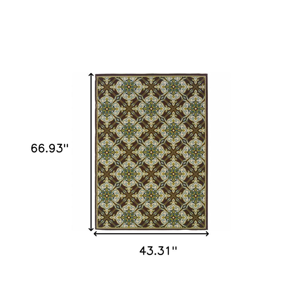 4' x 6' Brown and Ivory Floral Stain Resistant Indoor Outdoor Area Rug. Picture 5